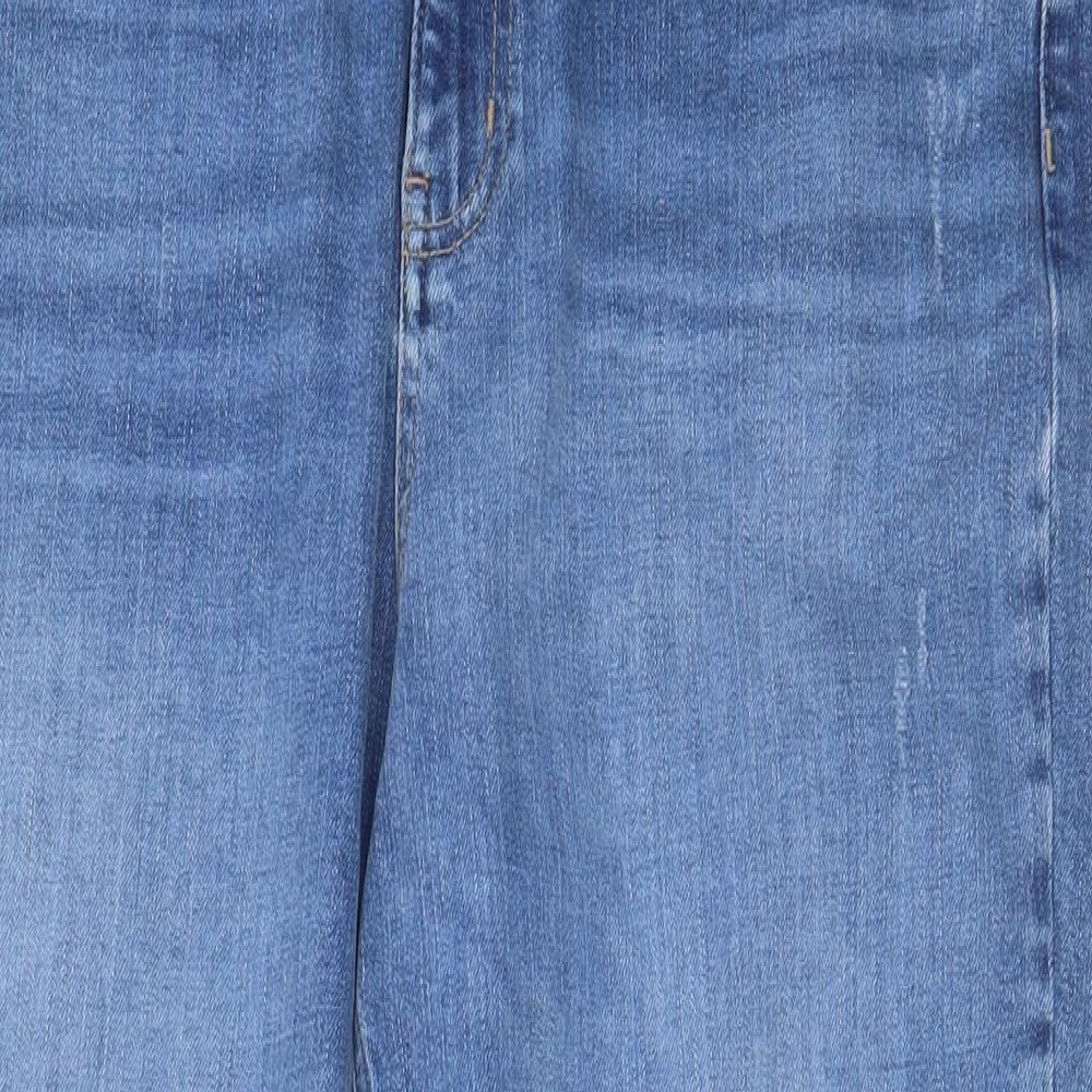 Marks and Spencer Womens Blue Cotton Mom Jeans Size 16 L28 in Regular Zip - Pockets
