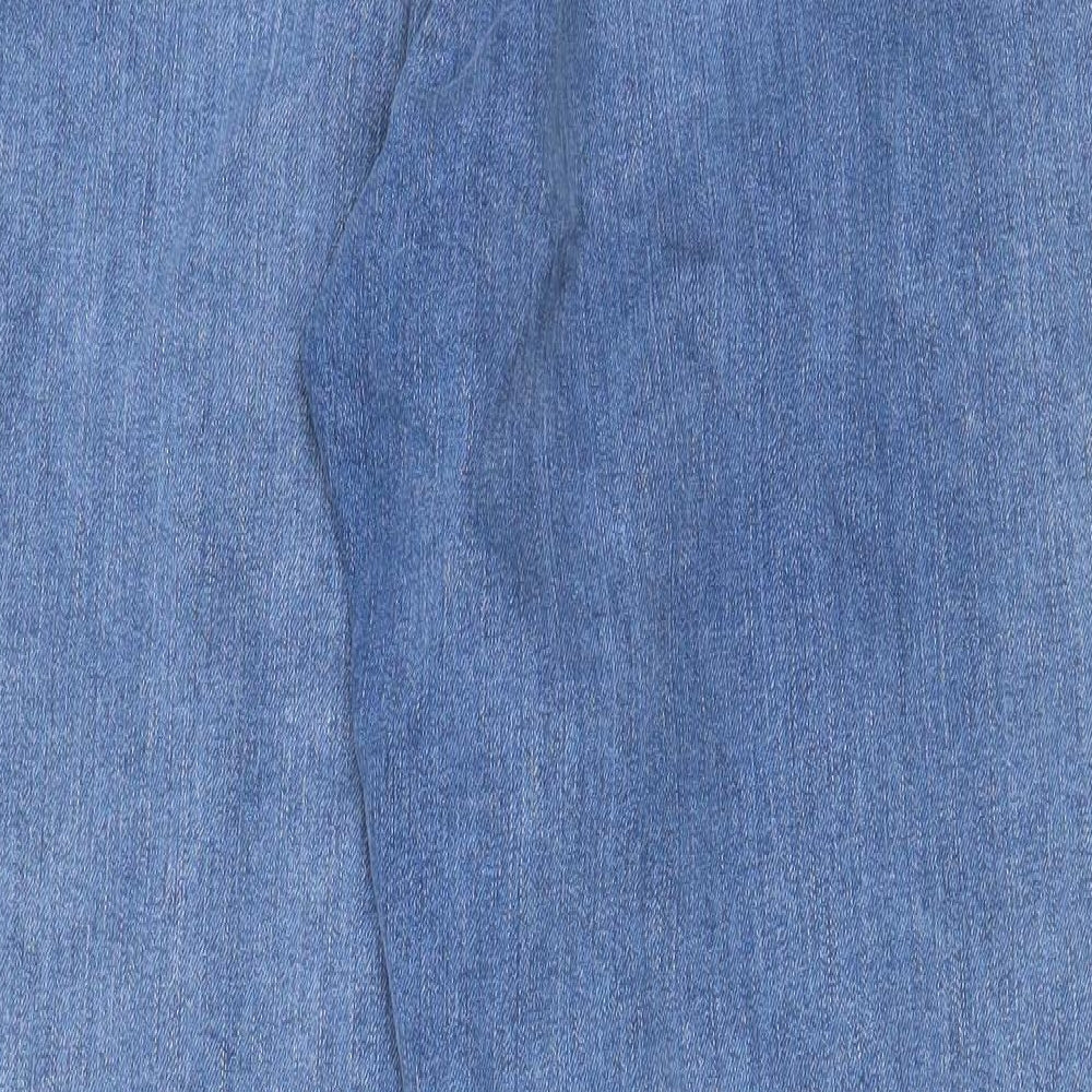 Marks and Spencer Womens Blue Cotton Mom Jeans Size 16 L28 in Regular Zip - Pockets