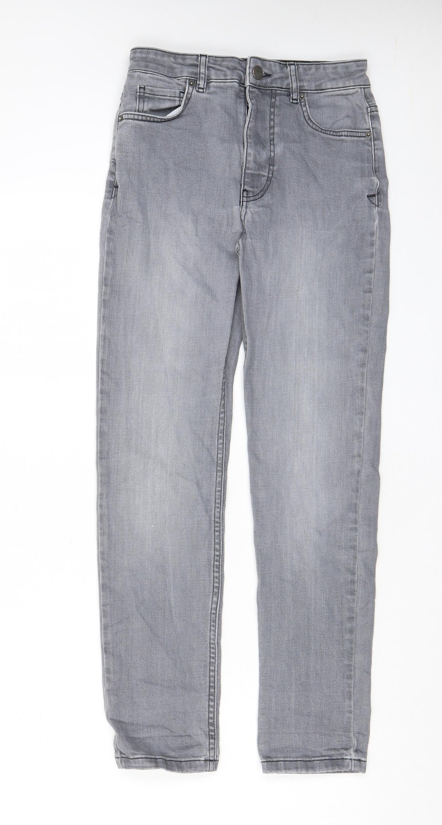 Hush Womens Grey Cotton Straight Jeans Size 6 L28 in Regular Zip - Pockets, Star, Embroidered