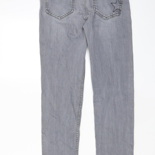 Hush Womens Grey Cotton Straight Jeans Size 6 L28 in Regular Zip - Pockets, Star, Embroidered