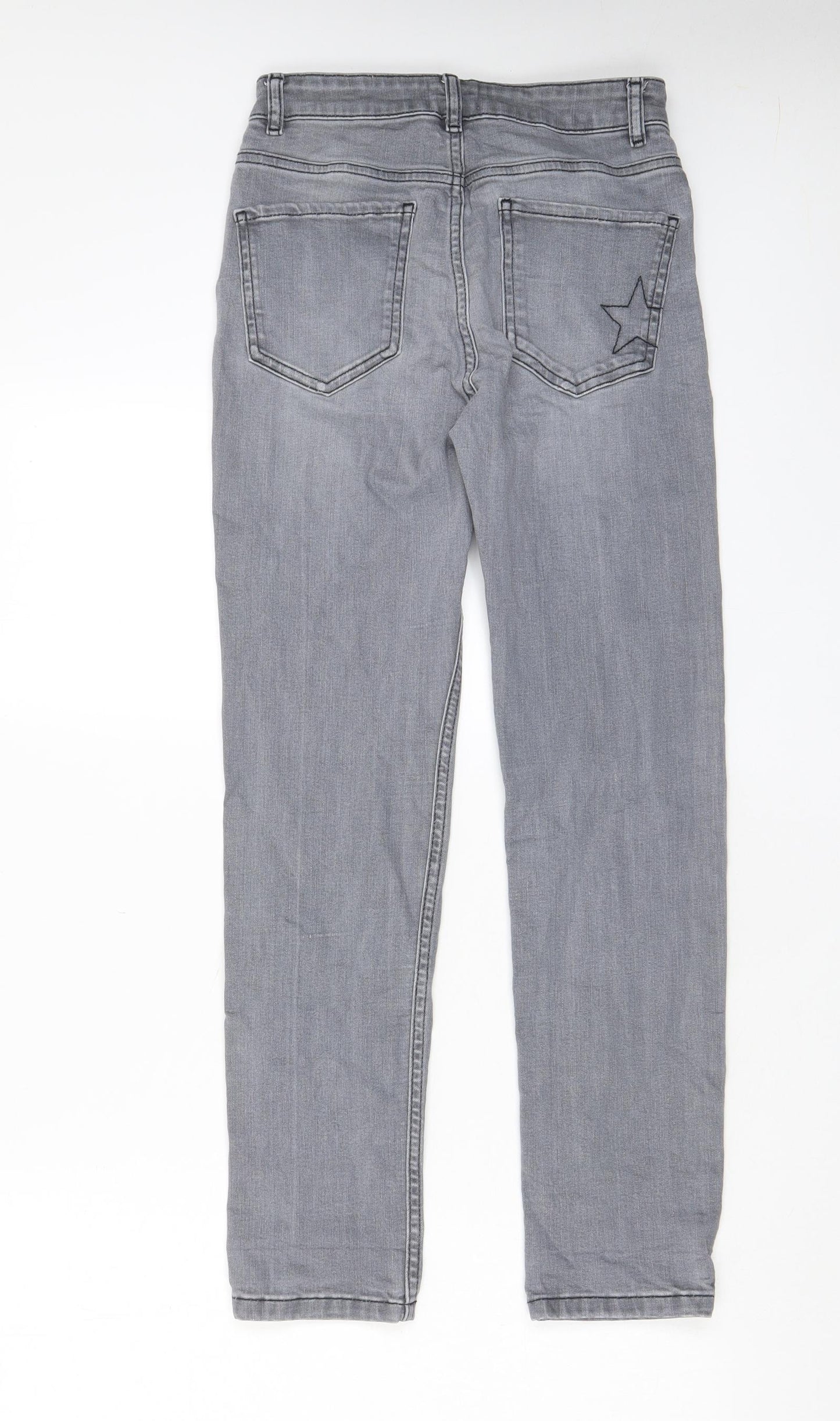 Hush Womens Grey Cotton Straight Jeans Size 6 L28 in Regular Zip - Pockets, Star, Embroidered
