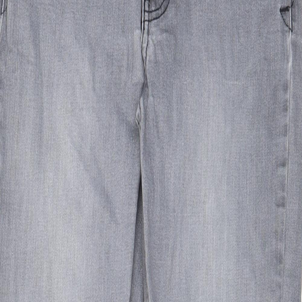 Hush Womens Grey Cotton Straight Jeans Size 6 L28 in Regular Zip - Pockets, Star, Embroidered