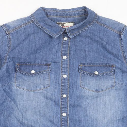 YesYes Womens Blue Cotton Basic Button-Up Size 8 Collared - Pockets
