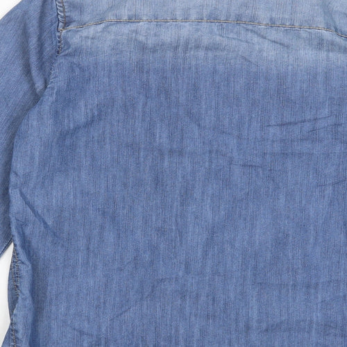 YesYes Womens Blue Cotton Basic Button-Up Size 8 Collared - Pockets