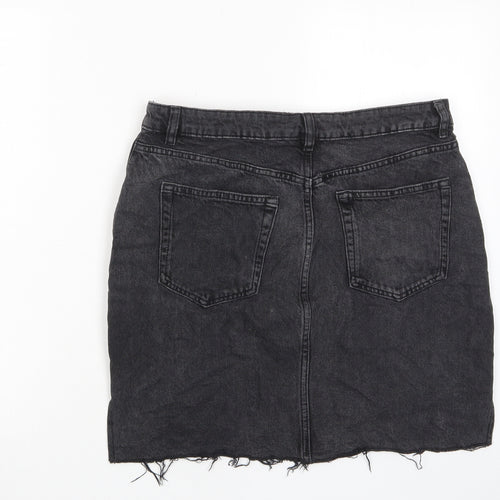 H&M Womens Black Cotton A-Line Skirt Size 14 Zip - Pockets