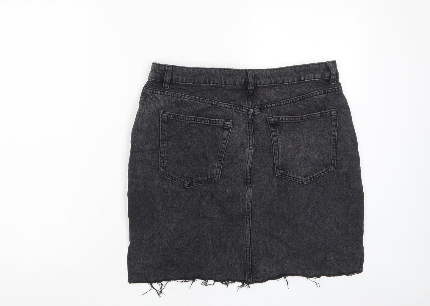 H&M Womens Black Cotton A-Line Skirt Size 14 Zip - Pockets