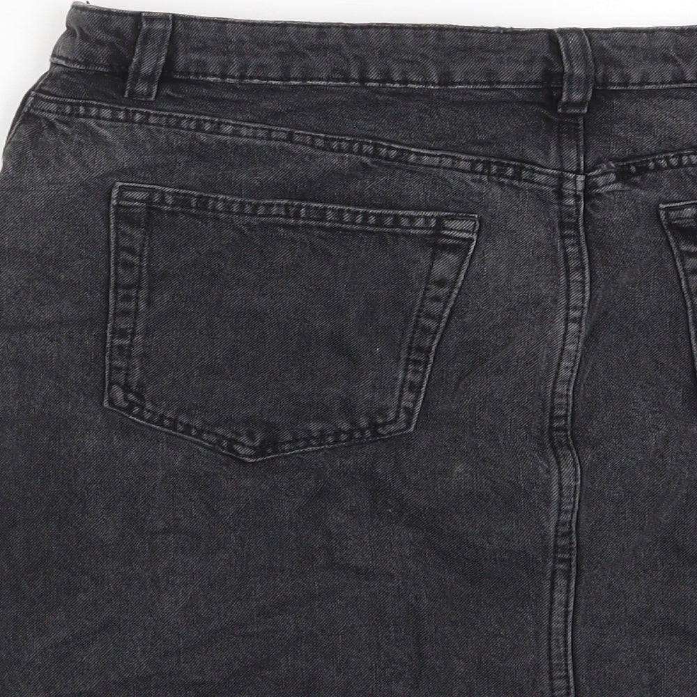 H&M Womens Black Cotton A-Line Skirt Size 14 Zip - Pockets