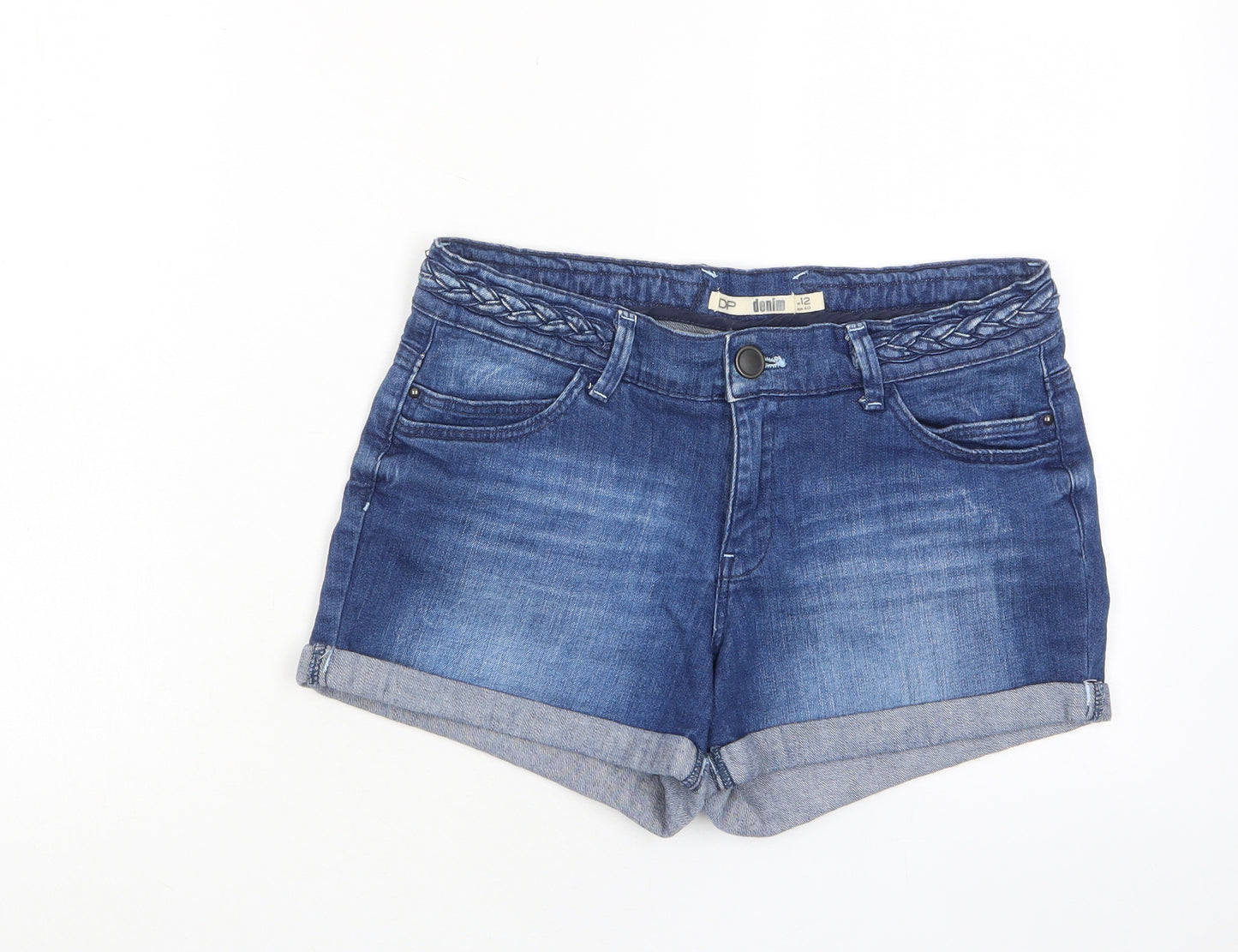 Dorothy Perkins Womens Blue Cotton Basic Shorts Size 12 Regular Zip - Pockets