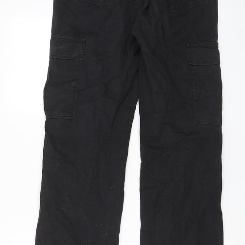 Stradivarius Womens Black Cotton Cargo Trousers Size 10 L32 in Regular Zip - Pockets, Belt Loops