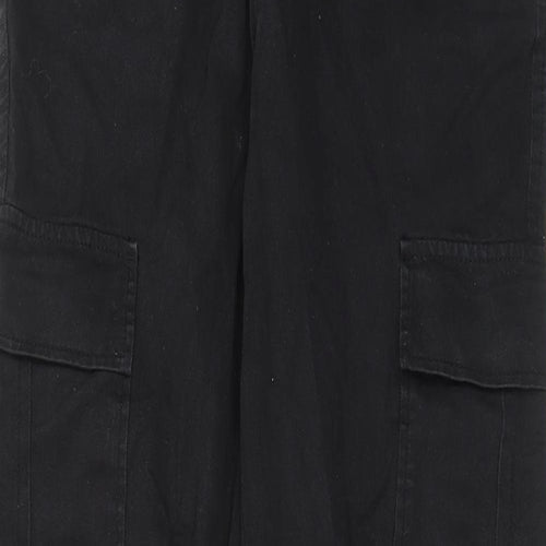 Stradivarius Womens Black Cotton Cargo Trousers Size 10 L32 in Regular Zip - Pockets, Belt Loops