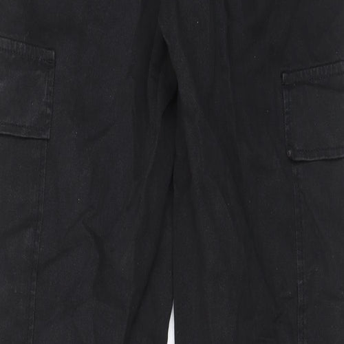 Stradivarius Womens Black Cotton Cargo Trousers Size 10 L32 in Regular Zip - Pockets, Belt Loops