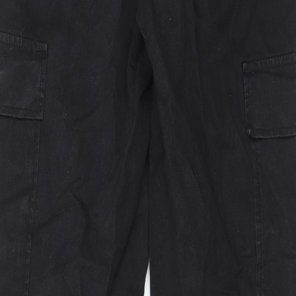 Stradivarius Womens Black Cotton Cargo Trousers Size 10 L32 in Regular Zip - Pockets, Belt Loops