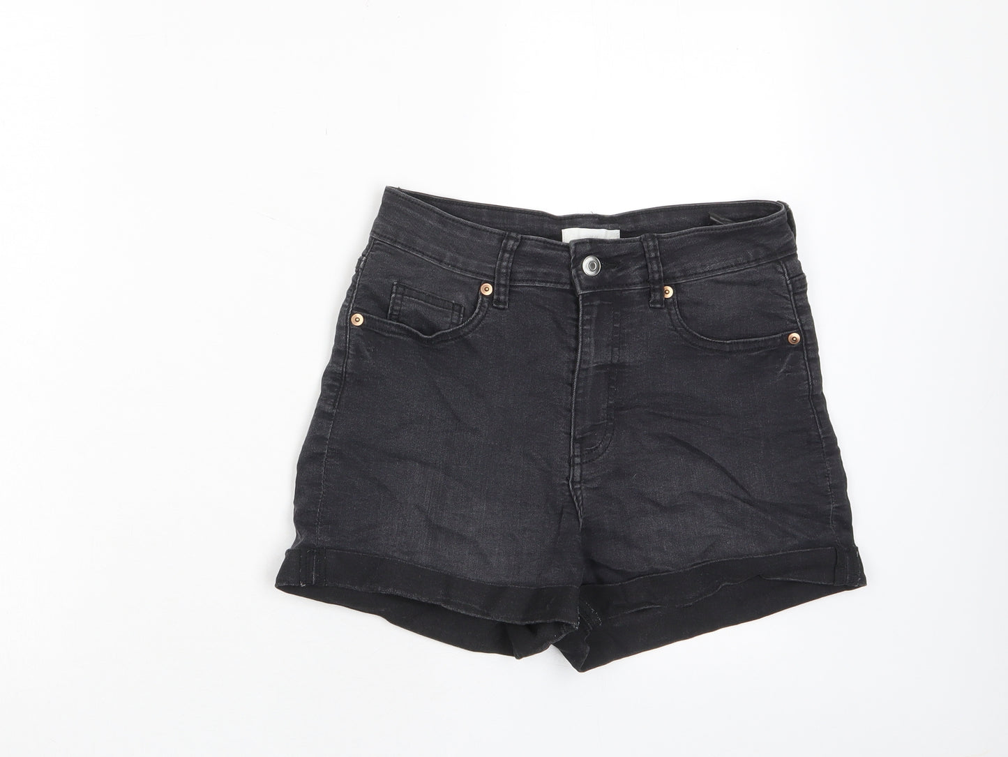 H&M Womens Grey Cotton Basic Shorts Size 10 L3 in Regular Zip - Pockets