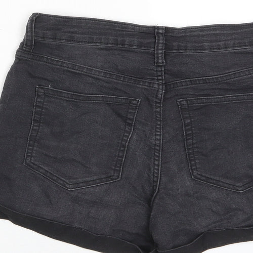 H&M Womens Grey Cotton Basic Shorts Size 10 L3 in Regular Zip - Pockets