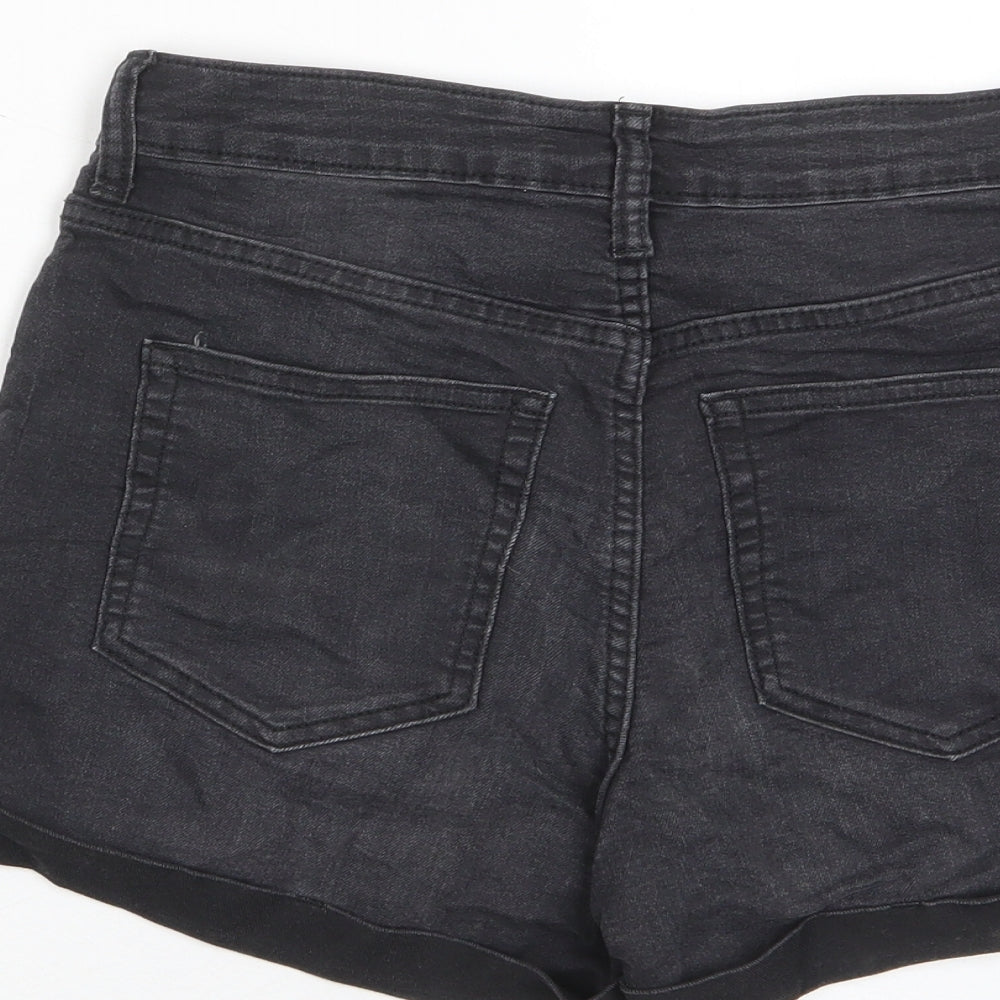 H&M Womens Grey Cotton Basic Shorts Size 10 L3 in Regular Zip - Pockets