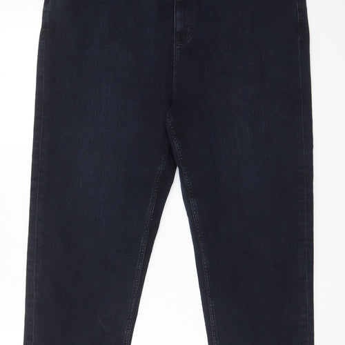 Marks and Spencer Womens Blue Cotton Straight Jeans Size 20 L25 in Regular Zip - Pockets