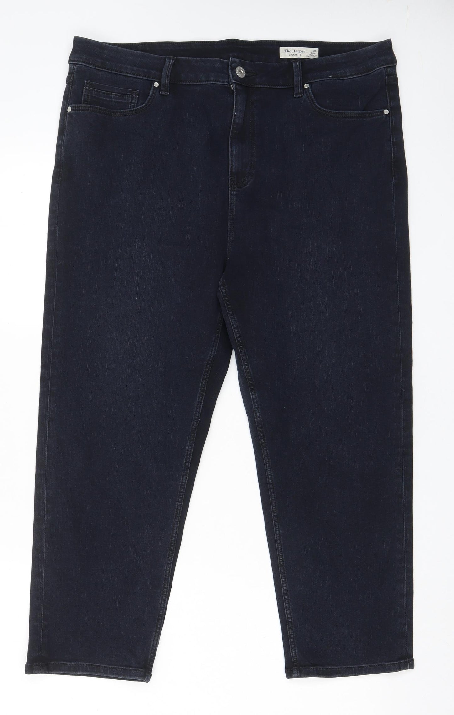 Marks and Spencer Womens Blue Cotton Straight Jeans Size 20 L25 in Regular Zip - Pockets
