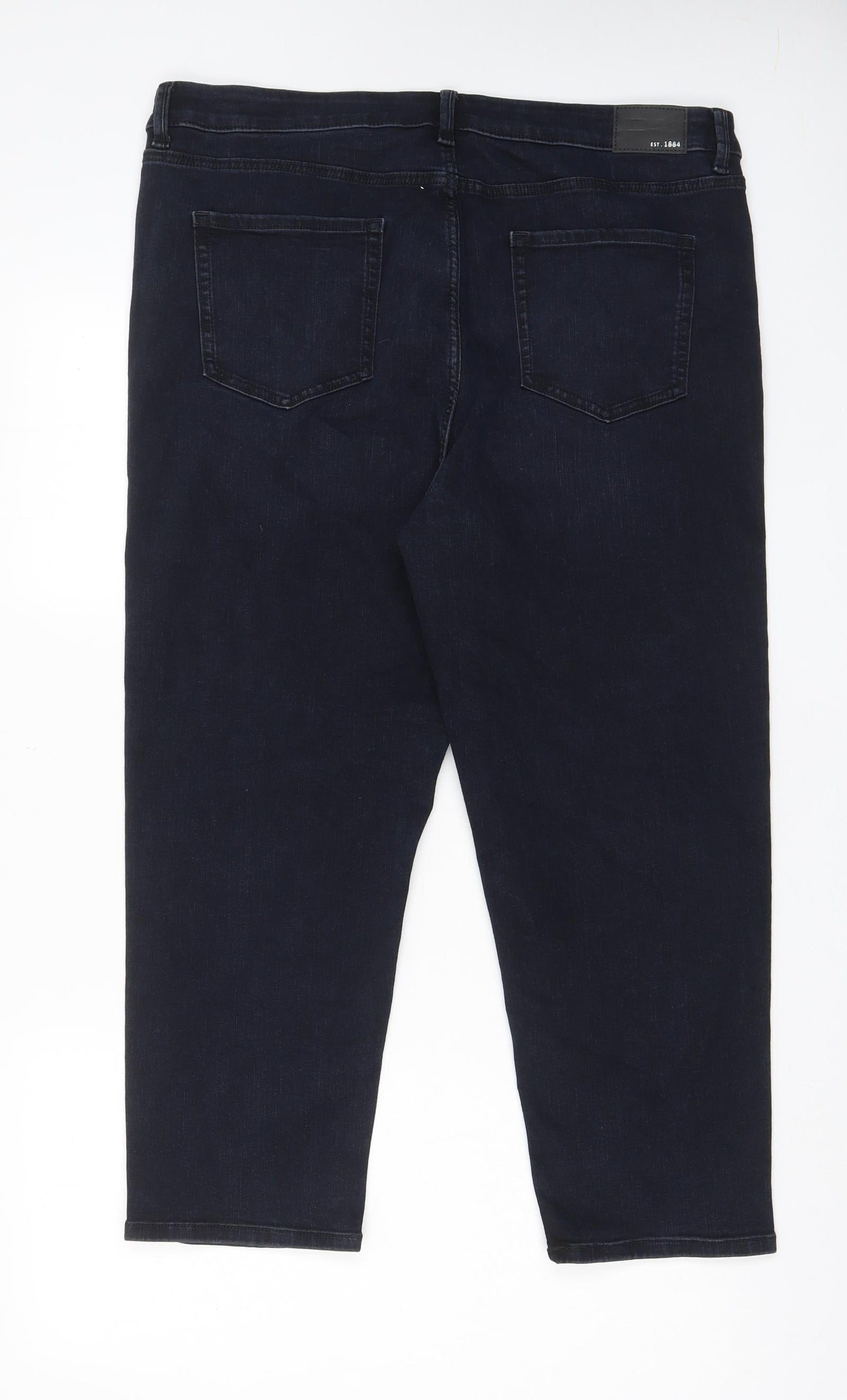 Marks and Spencer Womens Blue Cotton Straight Jeans Size 20 L25 in Regular Zip - Pockets