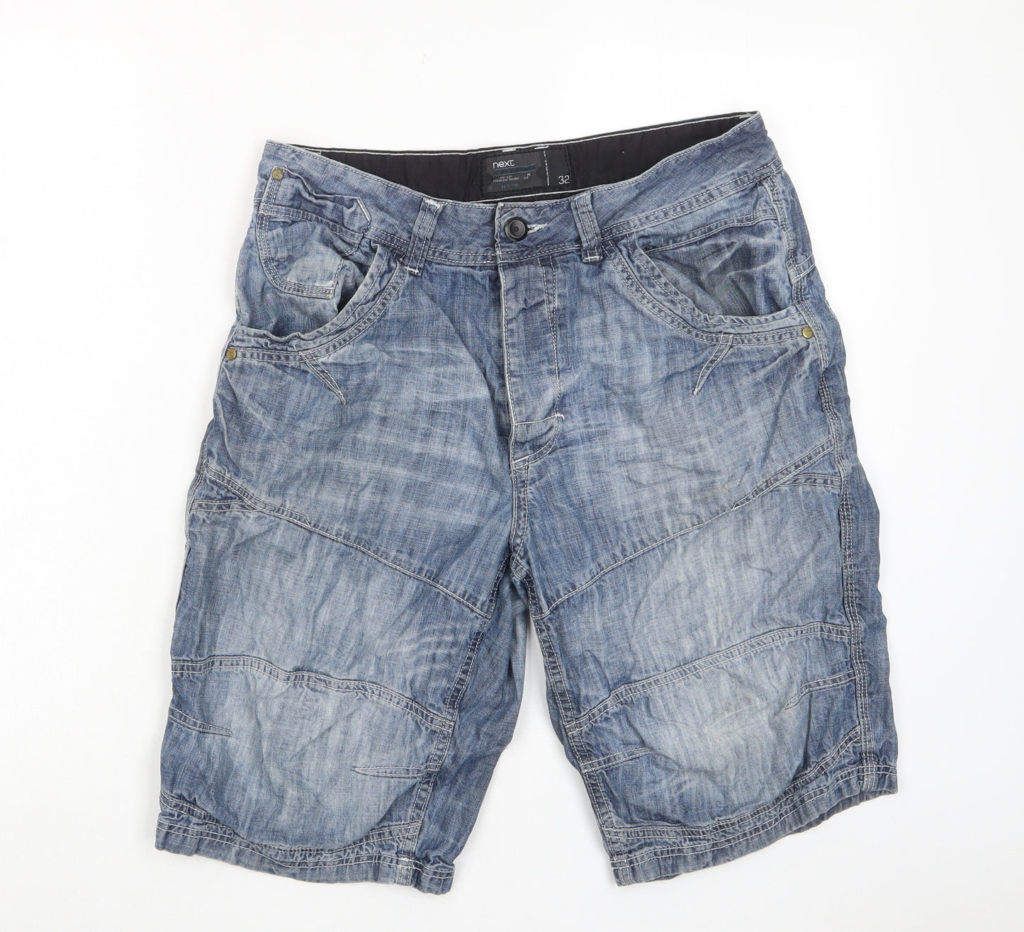 NEXT Mens Blue Cotton Bermuda Shorts Size 32 in L11 in Regular Button - Pockets