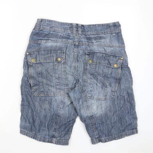 NEXT Mens Blue Cotton Bermuda Shorts Size 32 in L11 in Regular Button - Pockets