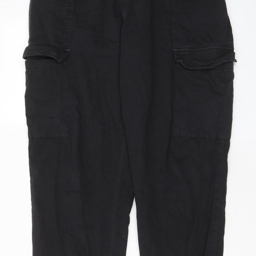 New Look Womens Black Cotton Cargo Trousers Size 16 L29 in Regular Zip - Pockets, Cuffed
