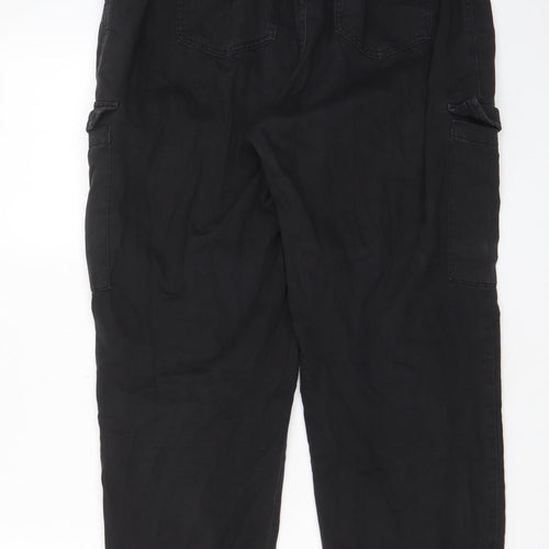 New Look Womens Black Cotton Cargo Trousers Size 16 L29 in Regular Zip - Pockets, Cuffed