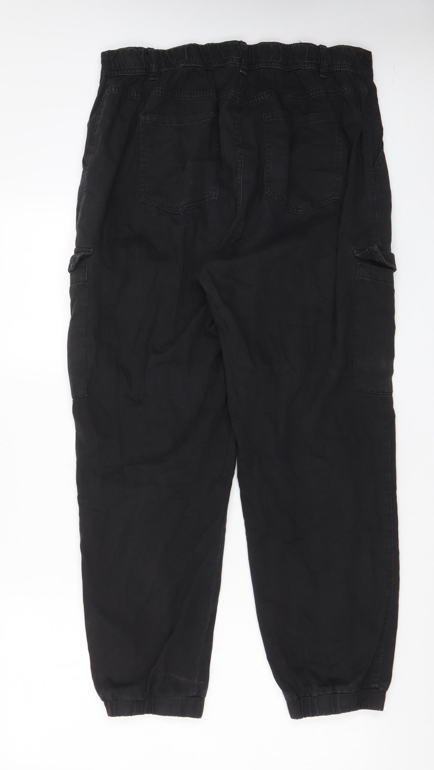 New Look Womens Black Cotton Cargo Trousers Size 16 L29 in Regular Zip - Pockets, Cuffed