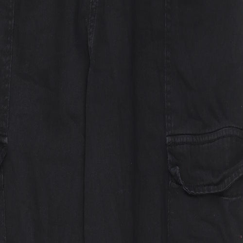 New Look Womens Black Cotton Cargo Trousers Size 16 L29 in Regular Zip - Pockets, Cuffed