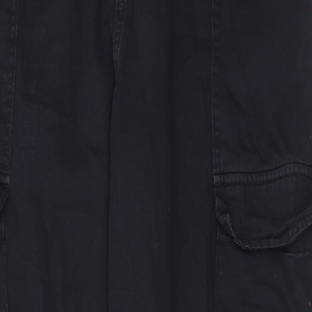 New Look Womens Black Cotton Cargo Trousers Size 16 L29 in Regular Zip - Pockets, Cuffed