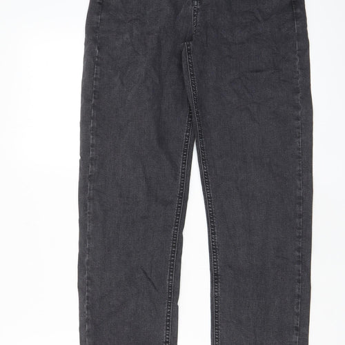Per Una Womens Grey Cotton Straight Jeans Size 10 L30 in Regular Zip - Pockets