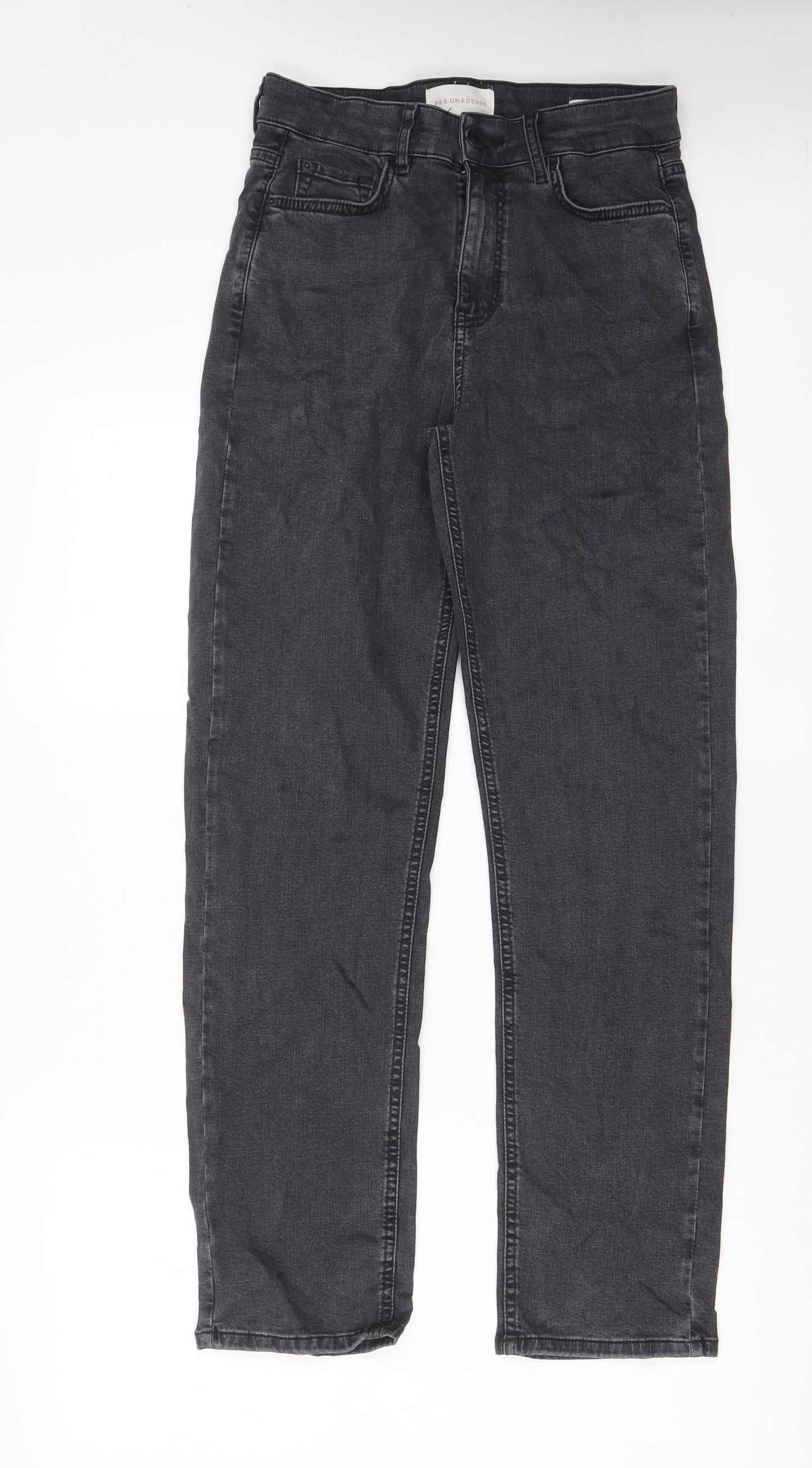 Per Una Womens Grey Cotton Straight Jeans Size 10 L30 in Regular Zip - Pockets