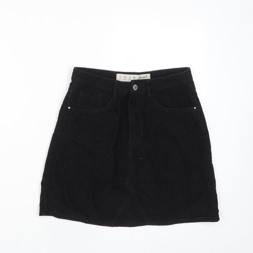 Denim & Co. Womens Black Polyester A-Line Skirt Size 6 Zip