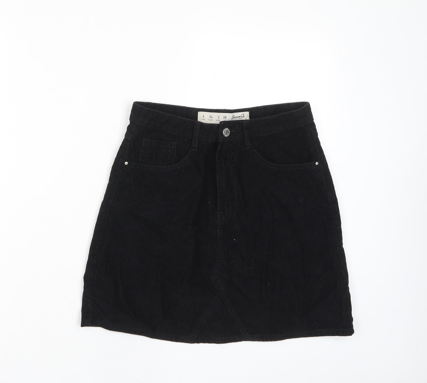Denim & Co. Womens Black Polyester A-Line Skirt Size 6 Zip