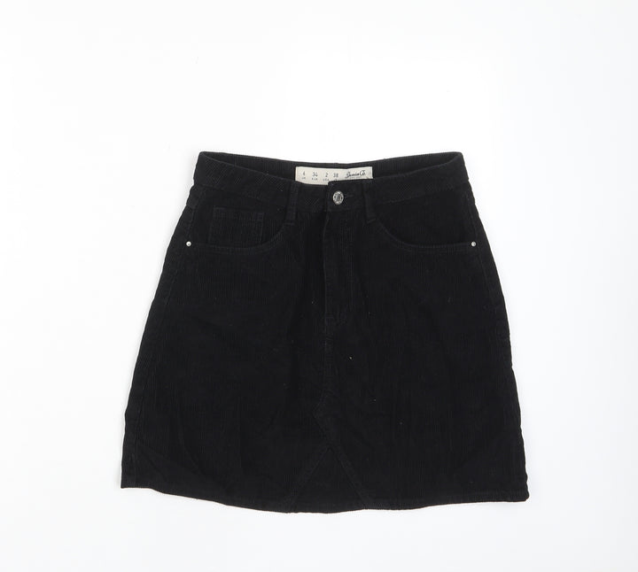 Denim & Co. Womens Black Polyester A-Line Skirt Size 6 Zip