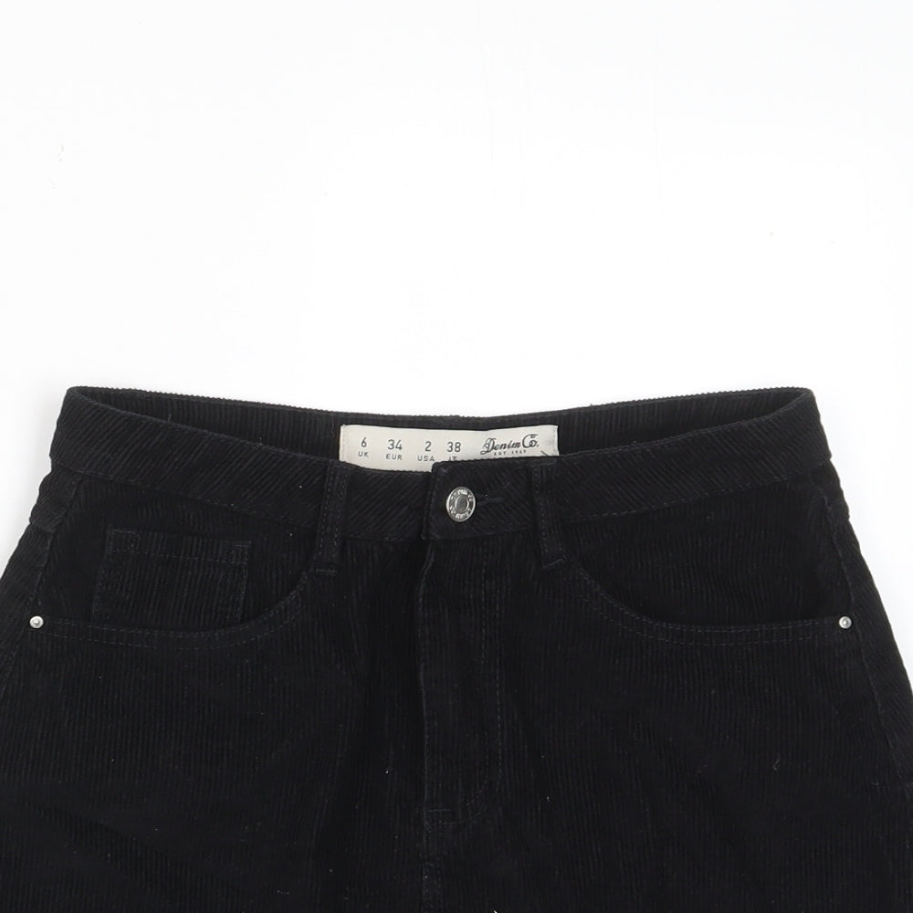 Denim & Co. Womens Black Polyester A-Line Skirt Size 6 Zip