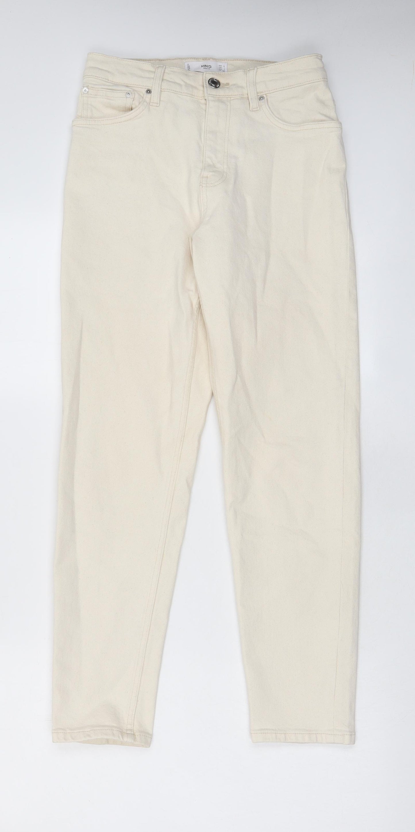 Mango Womens Beige Cotton Mom Jeans Size 8 L27 in Regular Zip - Pockets