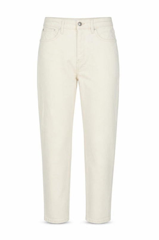 Front view of Mango women’s beige cotton mom jeans, size UK 8, 27-inch leg regular zip - pockets