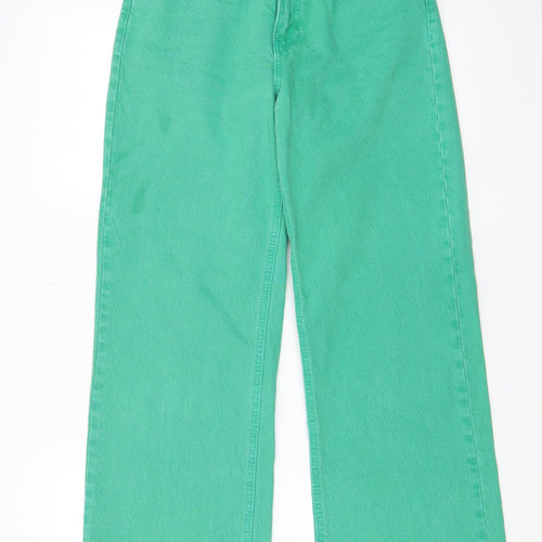 Zara Womens Green Cotton Wide-Leg Jeans Size 8 L28 in Regular Zip - Pockets