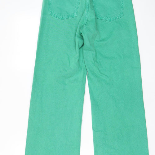 Zara Womens Green Cotton Wide-Leg Jeans Size 8 L28 in Regular Zip - Pockets