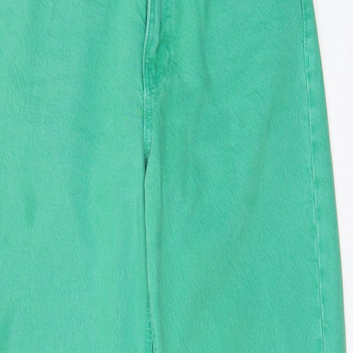 Zara Womens Green Cotton Wide-Leg Jeans Size 8 L28 in Regular Zip - Pockets