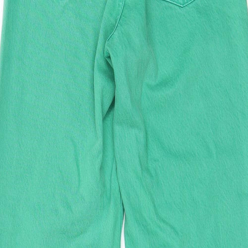 Zara Womens Green Cotton Wide-Leg Jeans Size 8 L28 in Regular Zip - Pockets