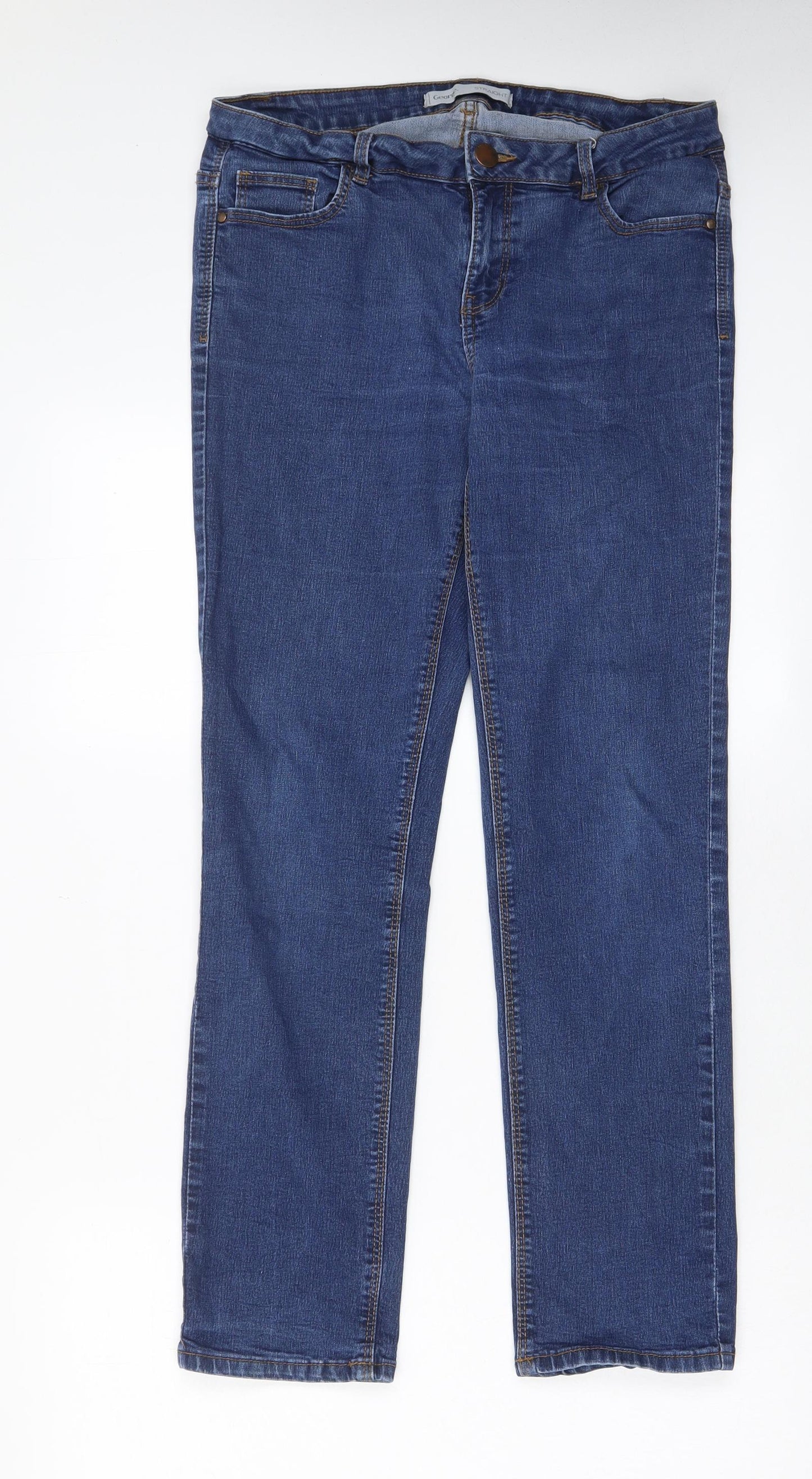 George Womens Blue Cotton Straight Jeans Size 14 L28 in Regular Zip - Pockets