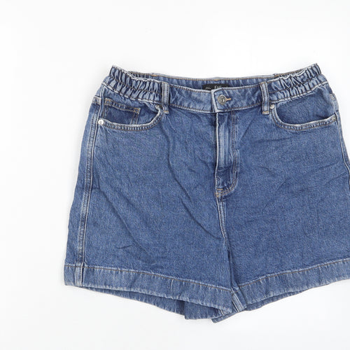 F&F Womens Blue Cotton Boyfriend Shorts Size 14 L3.5 in Regular Zip - Pockets