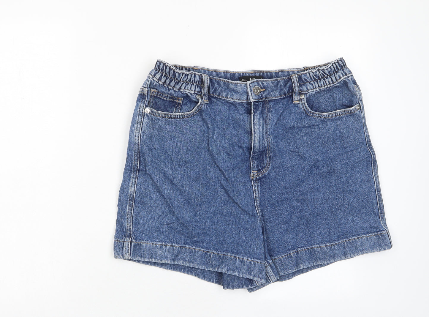F&F Womens Blue Cotton Boyfriend Shorts Size 14 L3.5 in Regular Zip - Pockets