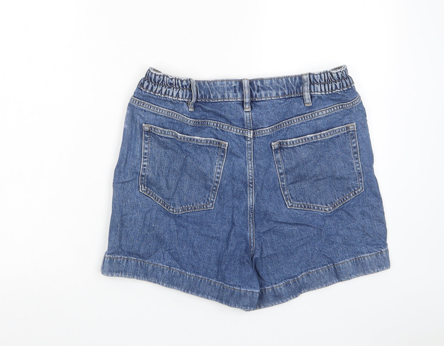 F&F Womens Blue Cotton Boyfriend Shorts Size 14 L3.5 in Regular Zip - Pockets