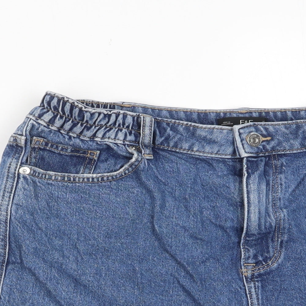 F&F Womens Blue Cotton Boyfriend Shorts Size 14 L3.5 in Regular Zip - Pockets