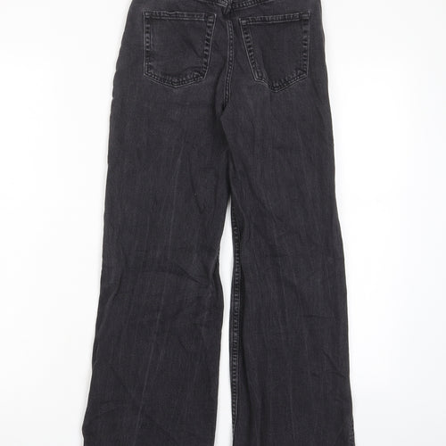 H&M Girls Grey Cotton Wide-Leg Jeans Size 10-11 Years L25 in Regular Zip - Distressed, Pockets, Belt Loops