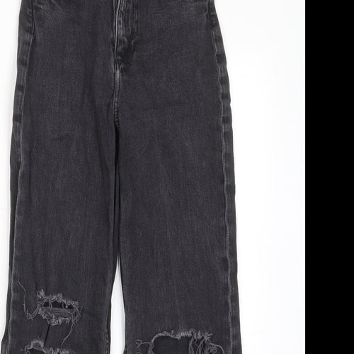H&M Girls Grey Cotton Wide-Leg Jeans Size 10-11 Years L25 in Regular Zip - Distressed, Pockets, Belt Loops