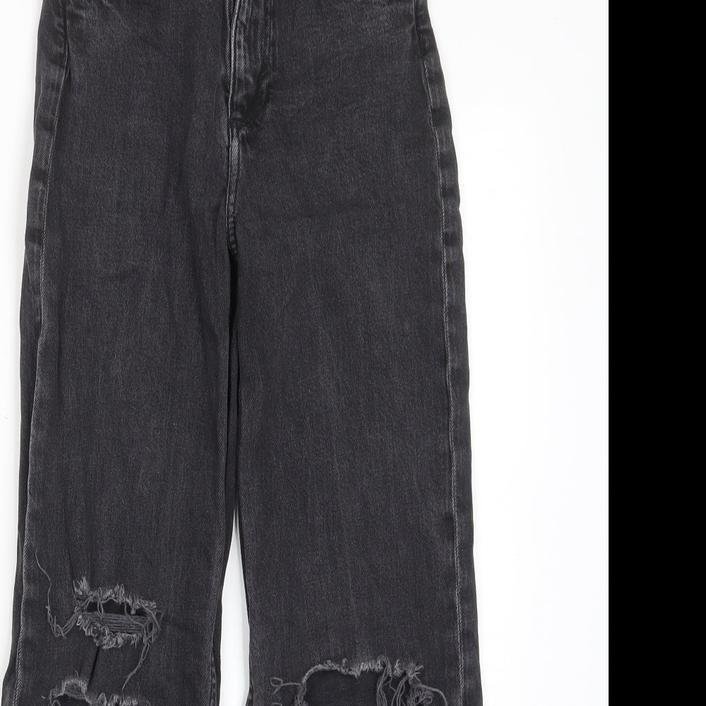 H&M Girls Grey Cotton Wide-Leg Jeans Size 10-11 Years L25 in Regular Zip - Distressed, Pockets, Belt Loops