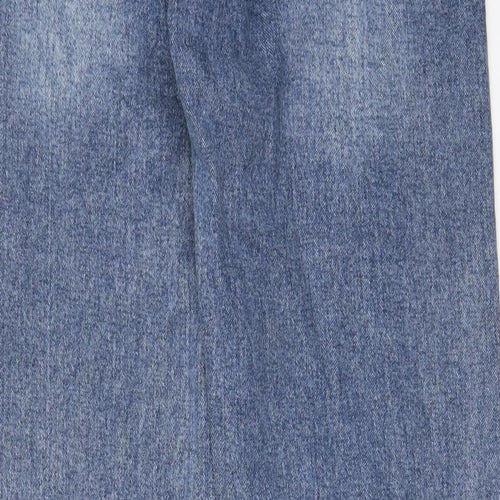 PRETTYLITTLETHING Womens Blue Cotton Wide-Leg Jeans Size 12 L33 in Regular Zip - Split hem